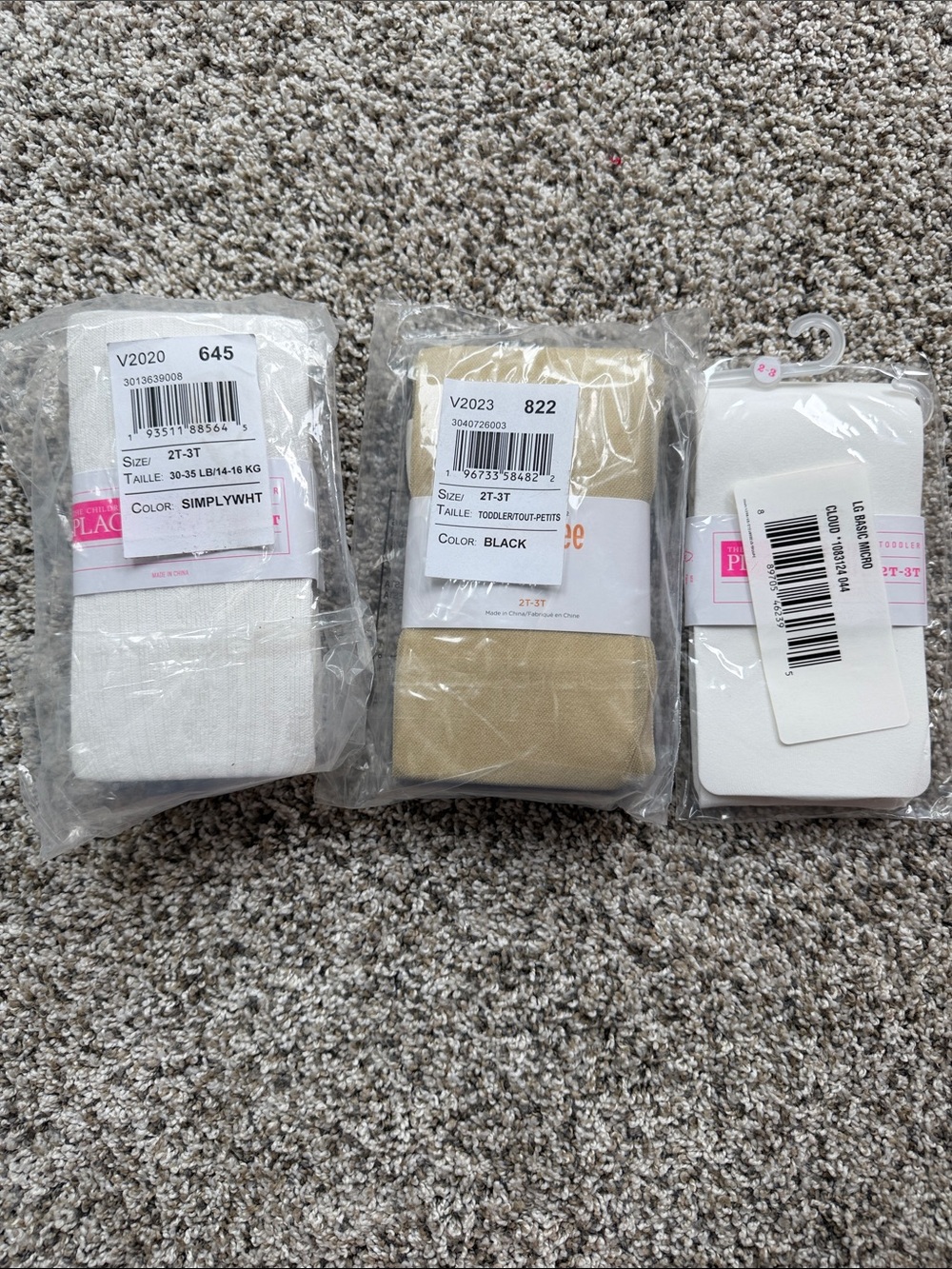 NWT 3 packs Children's Place/Gymboree Tights in White, Black, Cream, Gold 2T/3T